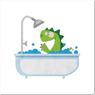 Dinosaur is taking a bath Posters and Art